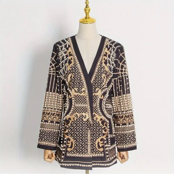 Intricate Black and Silver Women's Blazer - Picture 3 of 7